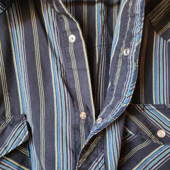 Vintage Wrangler Long Sleeve Shirt Mens Sixe 3X Button Up Pearl Snap Black Blue - Picture 6 of 9